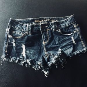 WETSEAL blue asphalt destroyed shorts